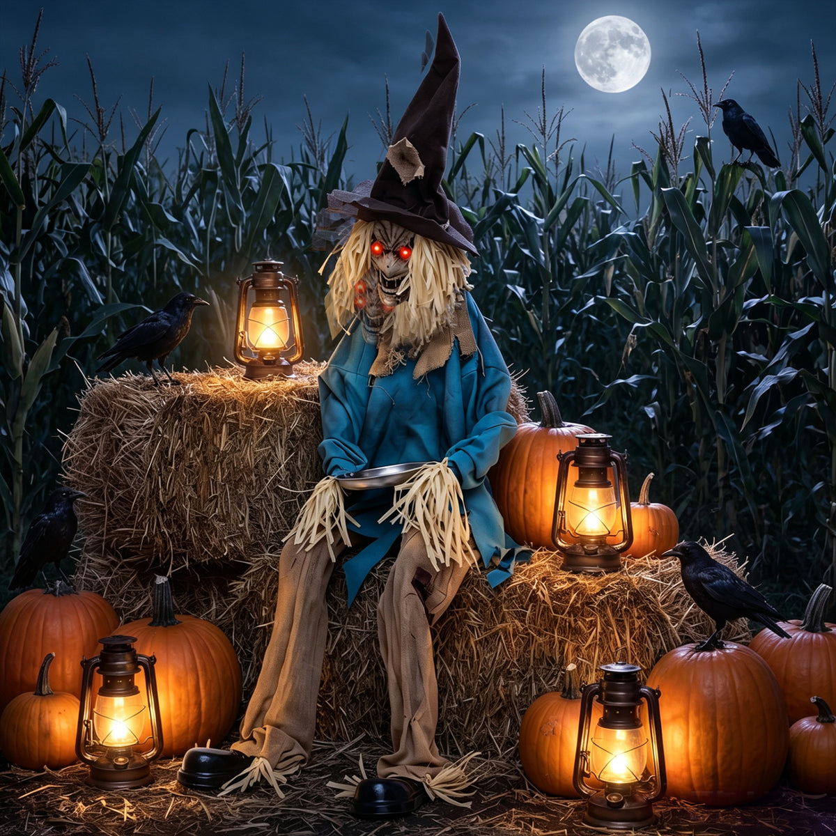 5.2 ft Halloween Animatronic Scarecrow, Blue