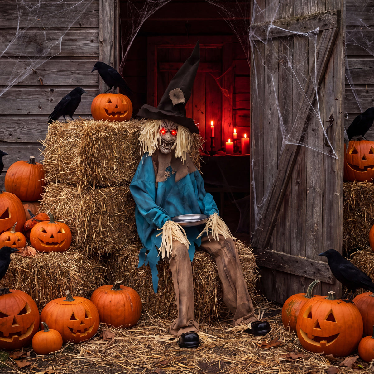 5.2 ft Halloween Animatronic Scarecrow, Blue
