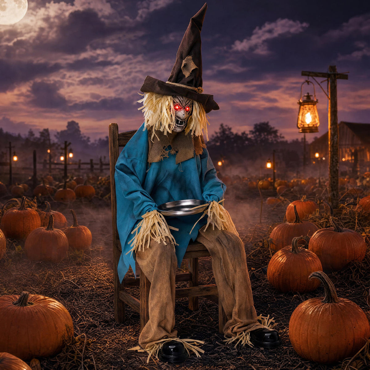 5.2 ft Halloween Animatronic Scarecrow, Blue