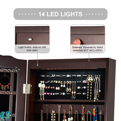Mirrored Jewelry Cabinet Storage With Drawer And Led Lights , Coffee Jewelry Armoires at Gallery Canada