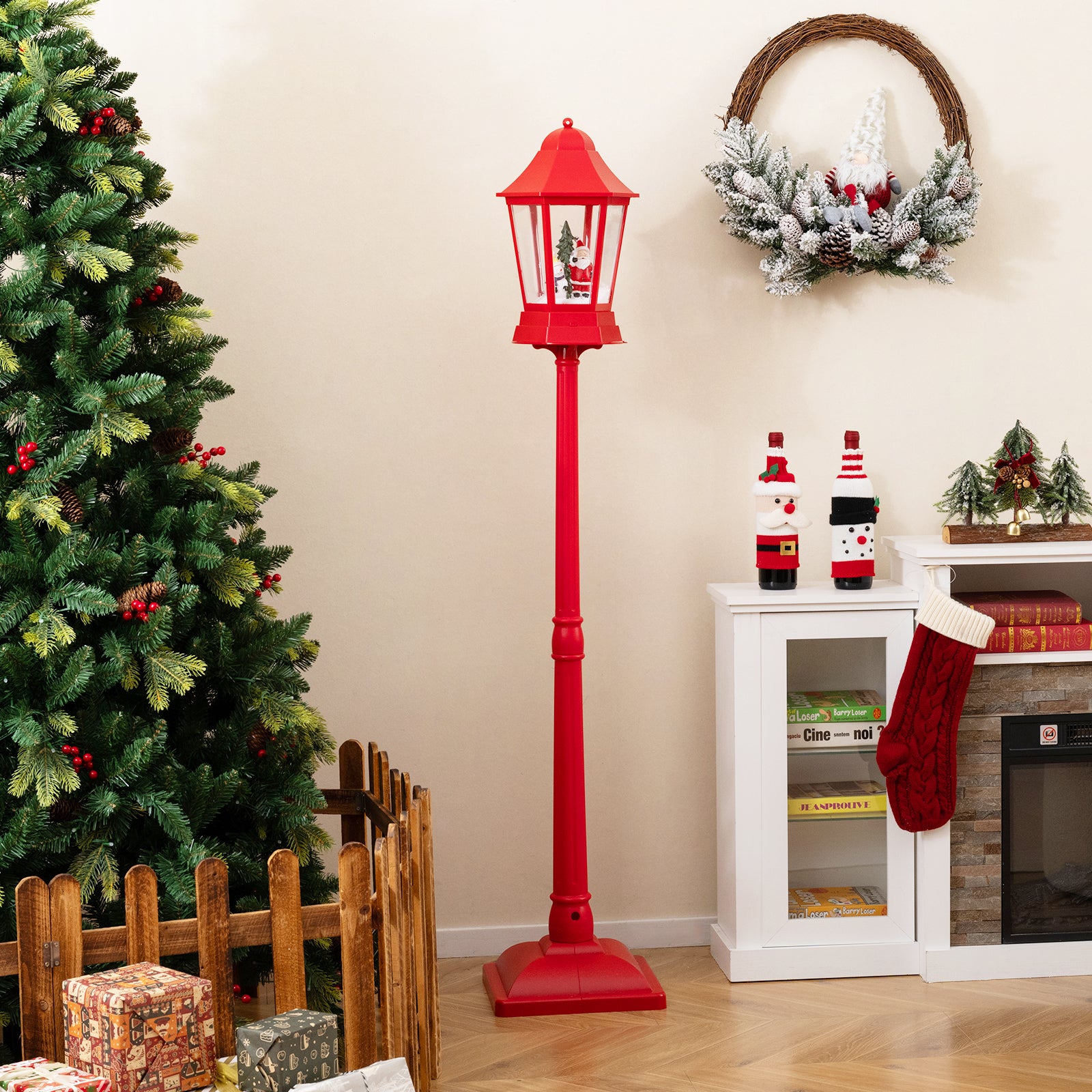 5.3 Feet Musical Christmas Street Lamp, LED Lights, Blowing Snow, Red Christmas Decor & Accessories at Gallery Canada