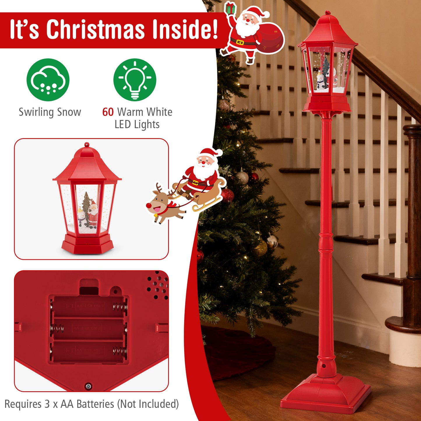 5.3 Feet Musical Christmas Street Lamp, LED Lights, Blowing Snow, Red Christmas Decor & Accessories at Gallery Canada