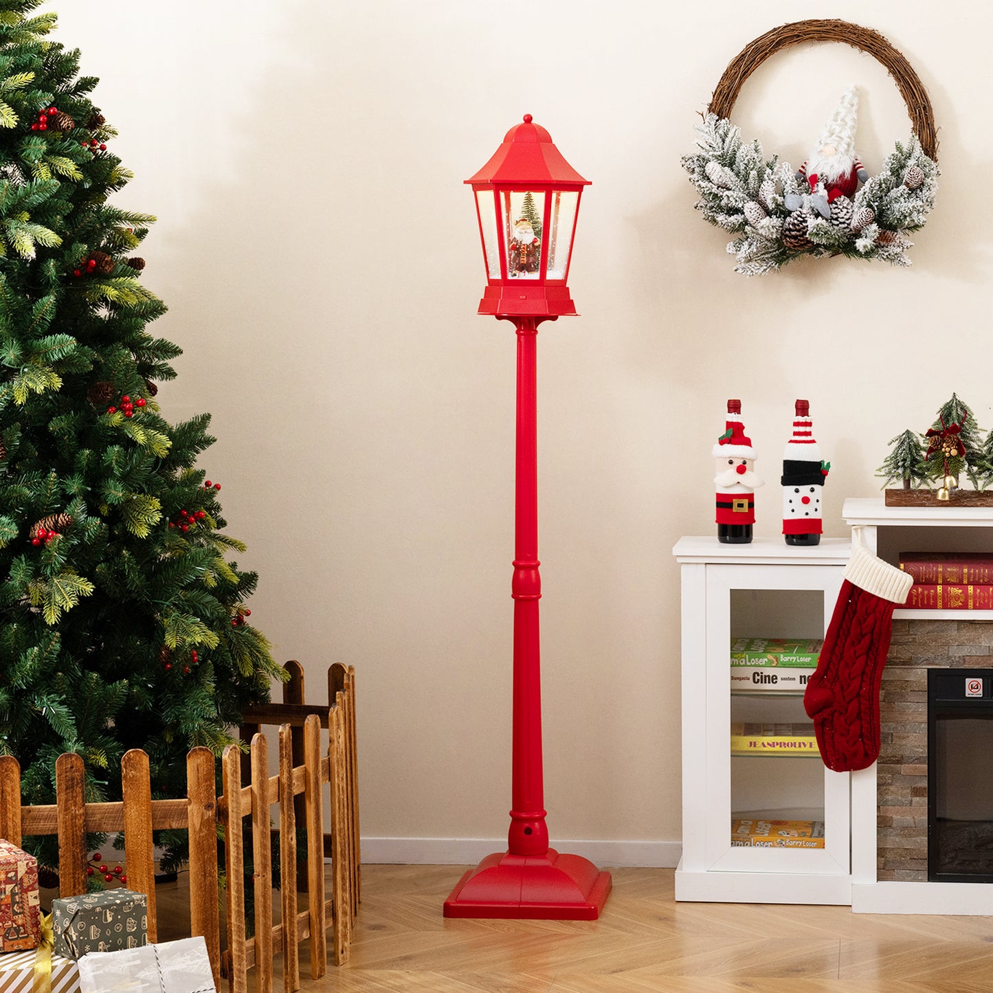 5.3 Feet Musical Christmas Street Lamp, 60 Warm White LED Lights, Red Christmas Decor & Accessories at Gallery Canada