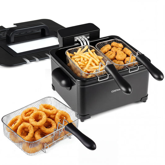 5.3-Qt Electric Deep Fryer, 1700W LED Touch Screen, 6 Presets, Black Air Fryers Black at Gallery Canada