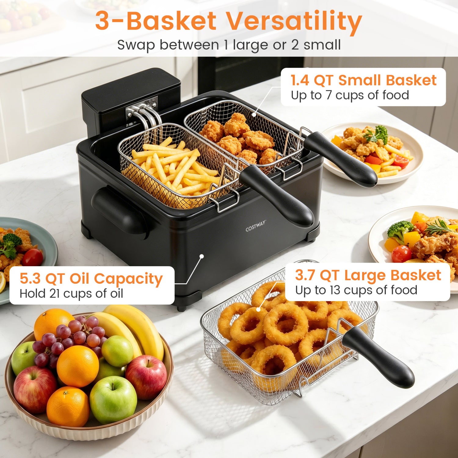 5.3-Qt Electric Deep Fryer, 1700W LED Touch Screen, 6 Presets, Black Air Fryers at Gallery Canada