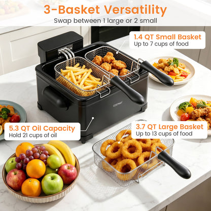 5.3-Qt Electric Deep Fryer, 1700W LED Touch Screen, 6 Presets, Black Air Fryers at Gallery Canada