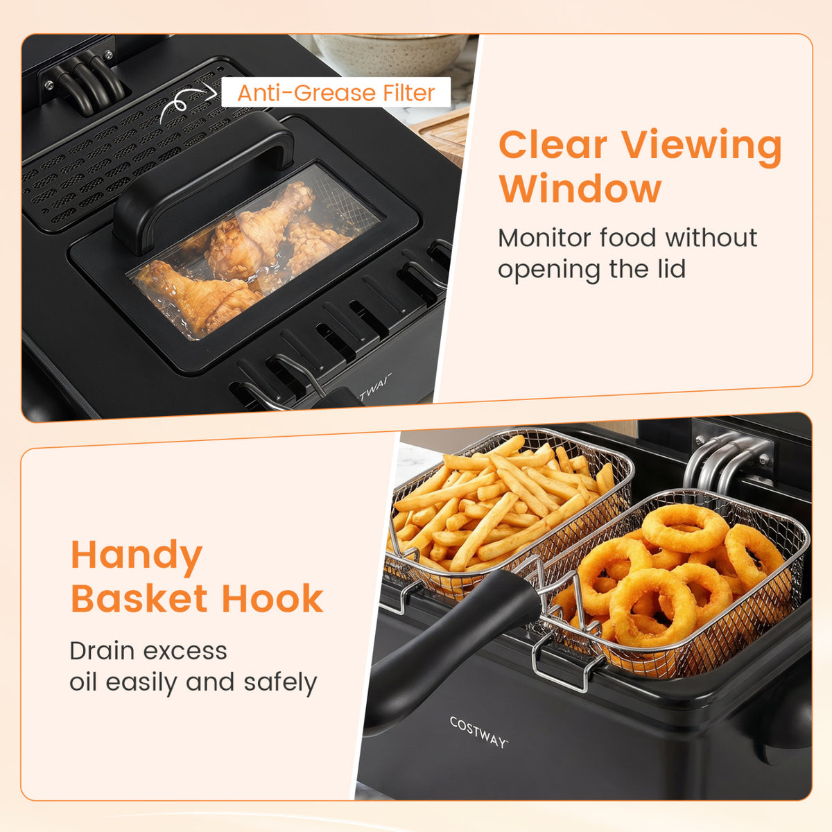 5.3-Qt Electric Deep Fryer, 1700W LED Touch Screen, 6 Presets, Black Air Fryers at Gallery Canada