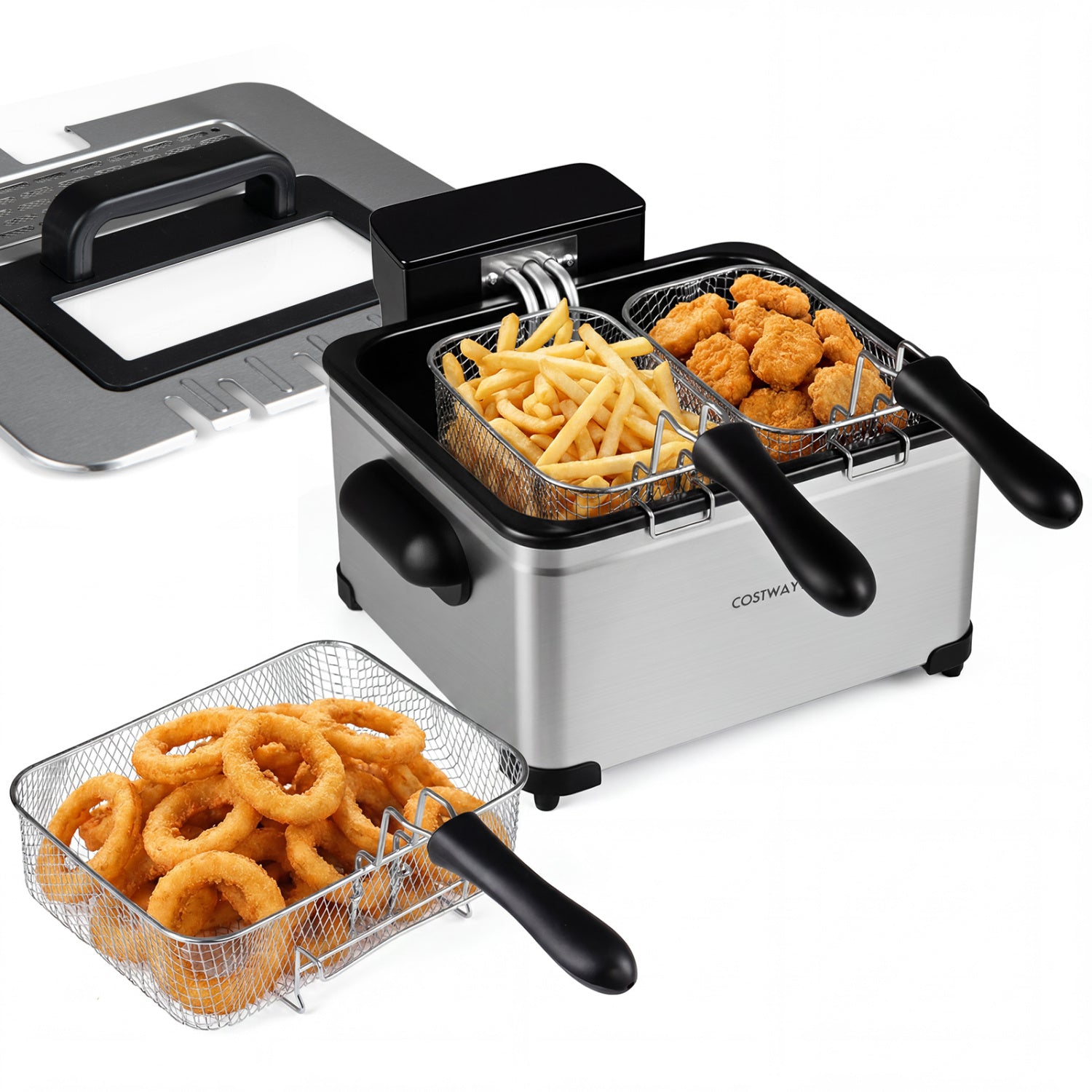 5.3-Qt Electric Deep Fryer, 1700W, 3 Baskets, LED Touch, 6 Presets, Silver Air Fryers at Gallery Canada