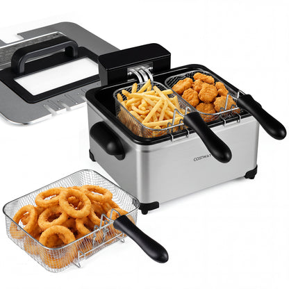 5.3-Qt Electric Deep Fryer, 1700W, 3 Baskets, LED Touch, 6 Presets, Silver Air Fryers at Gallery Canada