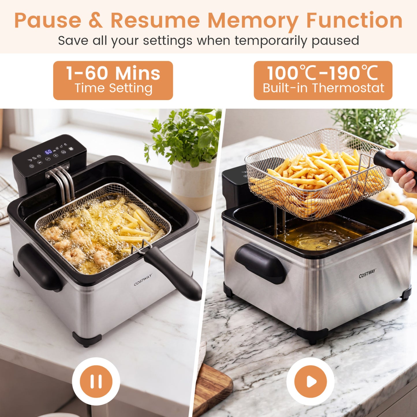 5.3-Qt Electric Deep Fryer, 1700W, 3 Baskets, LED Touch, 6 Presets, Silver Air Fryers at Gallery Canada