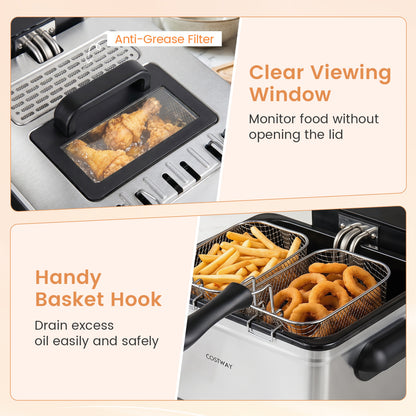 5.3-Qt Electric Deep Fryer, 1700W, 3 Baskets, LED Touch, 6 Presets, Silver Air Fryers at Gallery Canada