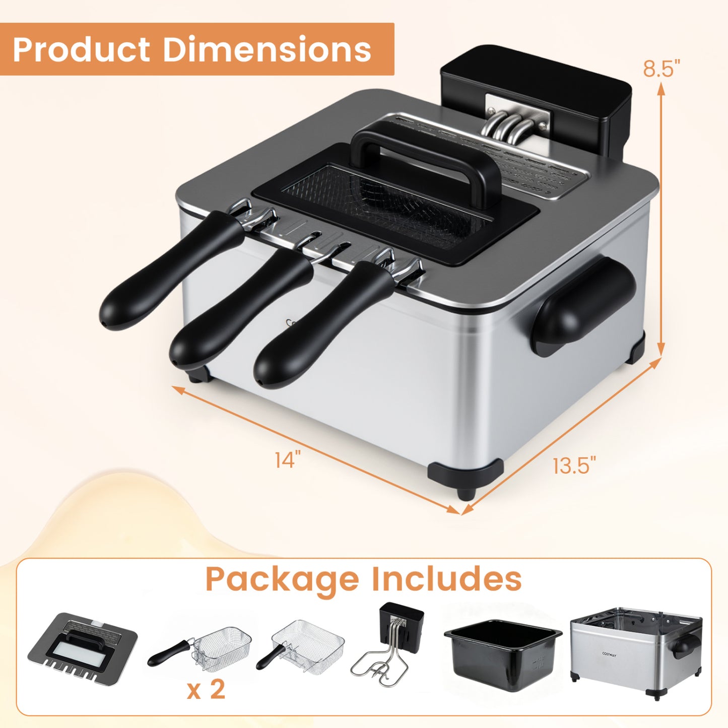 5.3-Qt Electric Deep Fryer, 1700W, 3 Baskets, LED Touch, 6 Presets, Silver Air Fryers at Gallery Canada