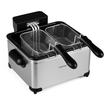 5.3-Qt Electric Deep Fryer, 1700W, 3 Baskets, LED Touch, 6 Presets, Silver Air Fryers Silver at Gallery Canada