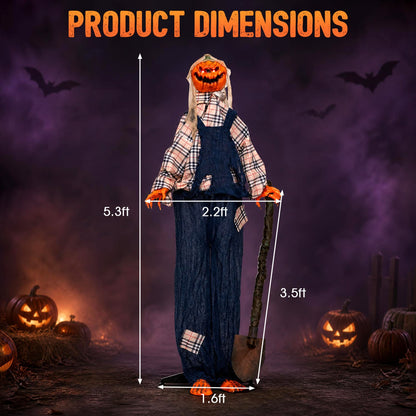 Décoration extérieure d'Halloween de 5,3 pieds, pelle, yeux rouges