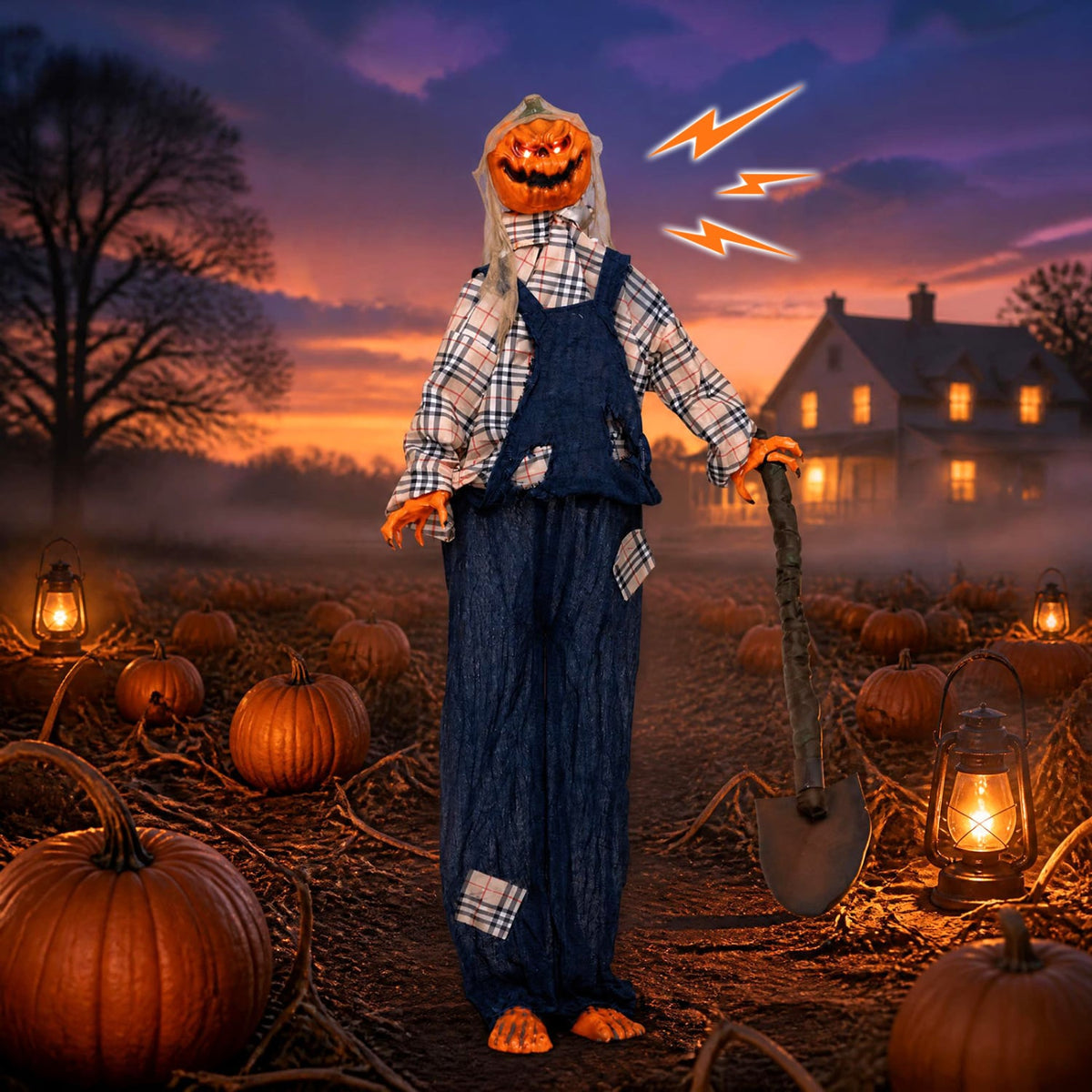Décoration extérieure d'Halloween de 5,3 pieds, pelle, yeux rouges