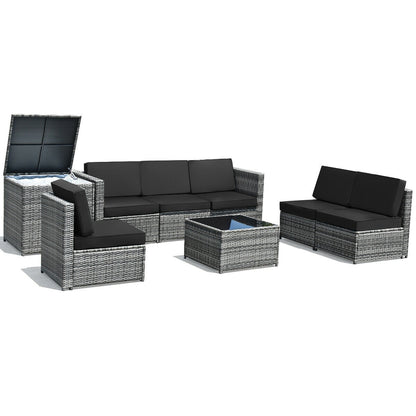 8 Piece Wicker Rattan Dining Set, With Storage Table, Black Outdoor Sectionals at Gallery Canada