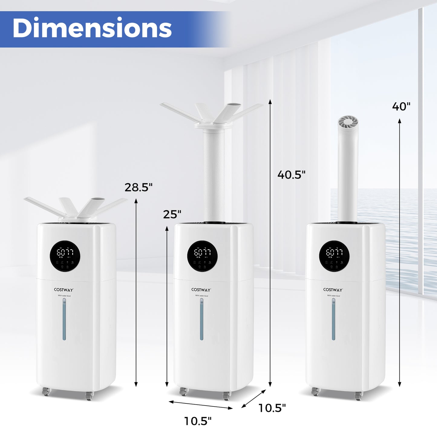 5.5 Gal Humidifier, 360° Nozzles, Wheels, Large Room, White Dehumidifiers at Gallery Canada