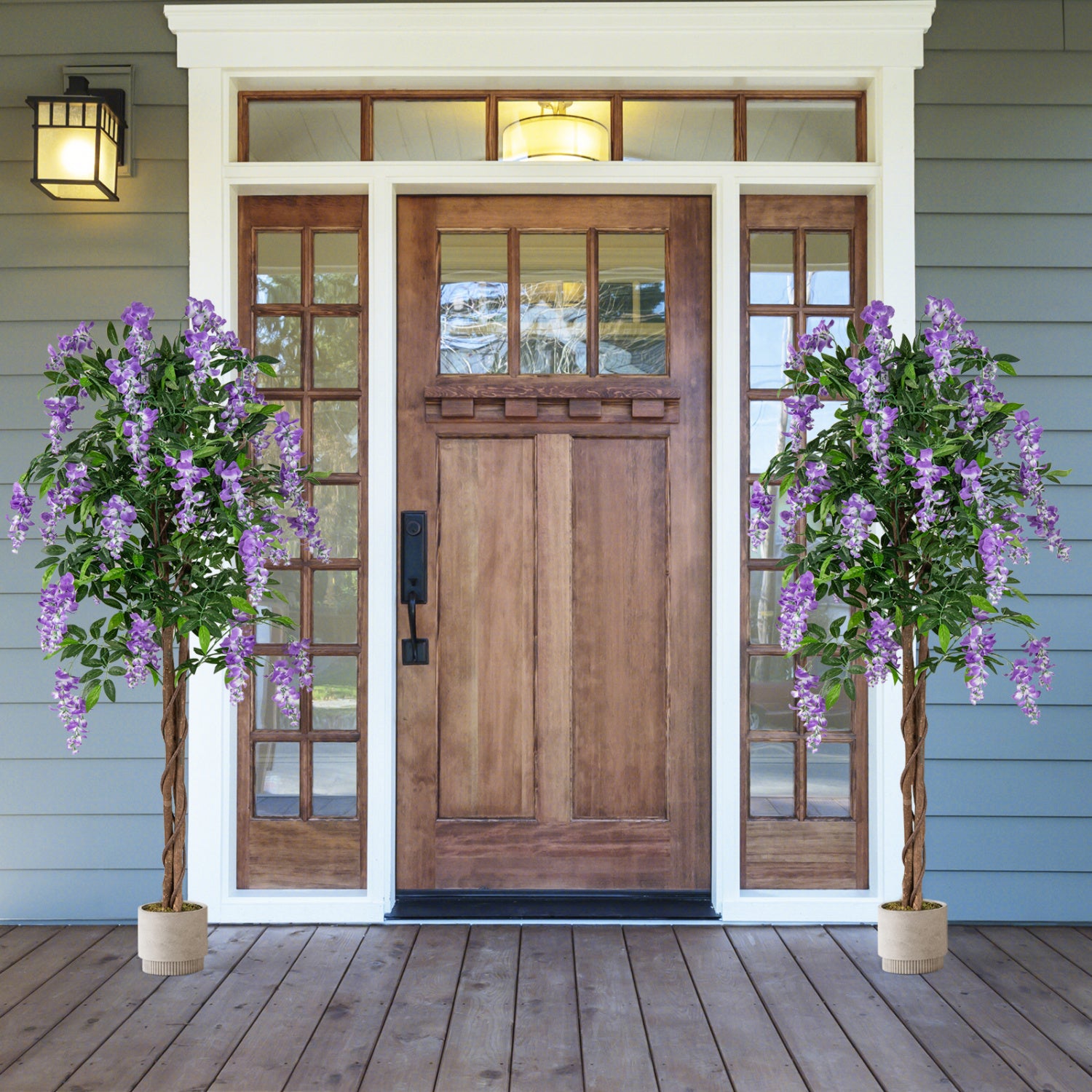 5.5 FT Faux Wisteria Plant in Nursery Pot with Blooming Flowers Set of 2, Purple Faux Plants at Gallery Canada