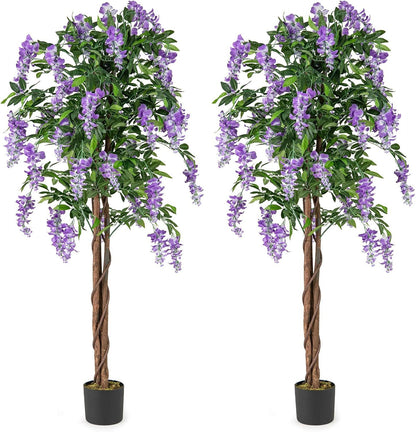5.5 FT Faux Wisteria Plant in Nursery Pot with Blooming Flowers Set of 2, Purple Faux Plants Purple at Gallery Canada