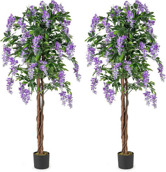 5.5 FT Faux Wisteria Plant in Nursery Pot with Blooming Flowers Set of 2, Purple Faux Plants Purple at Gallery Canada