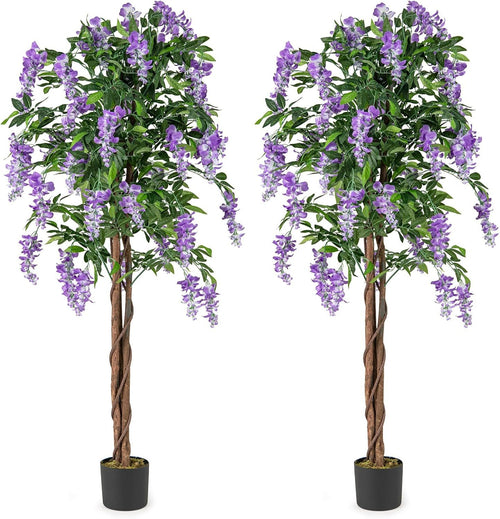 5.5 FT Faux Wisteria Plant in Nursery Pot with Blooming Flowers Set of 2, Purple