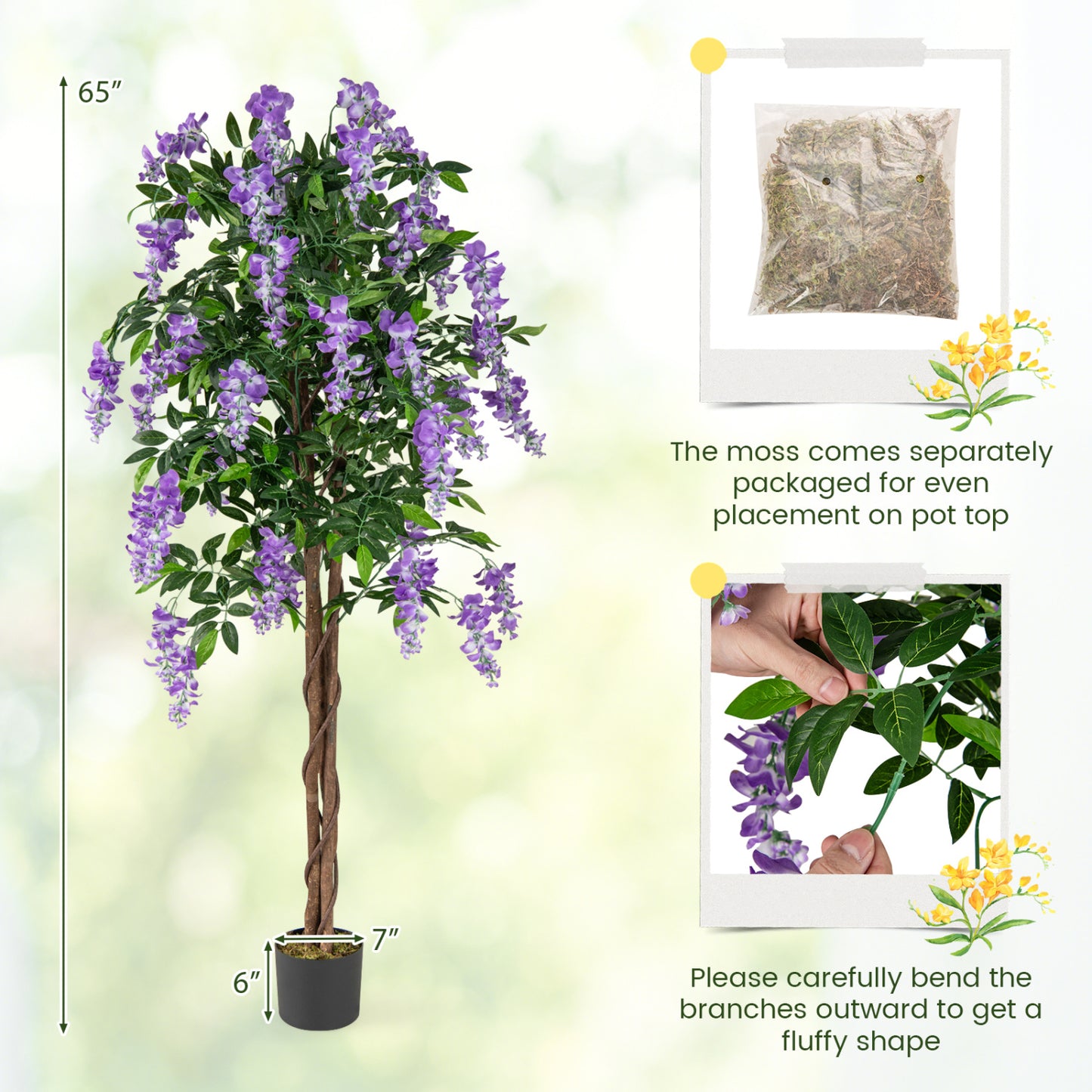 5.5 FT Faux Wisteria Plant in Nursery Pot with Blooming Flowers Set of 2, Purple Faux Plants at Gallery Canada