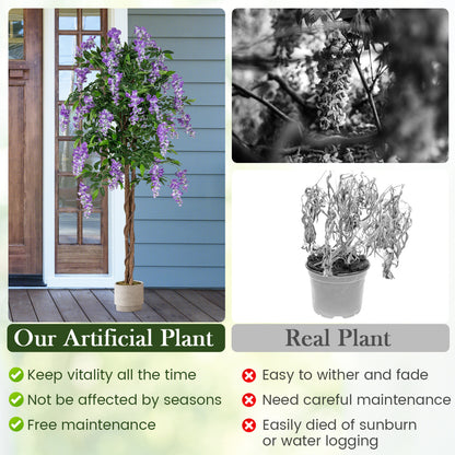 5.5 FT Faux Wisteria Plant in Nursery Pot with Blooming Flowers Set of 2, Purple Faux Plants at Gallery Canada