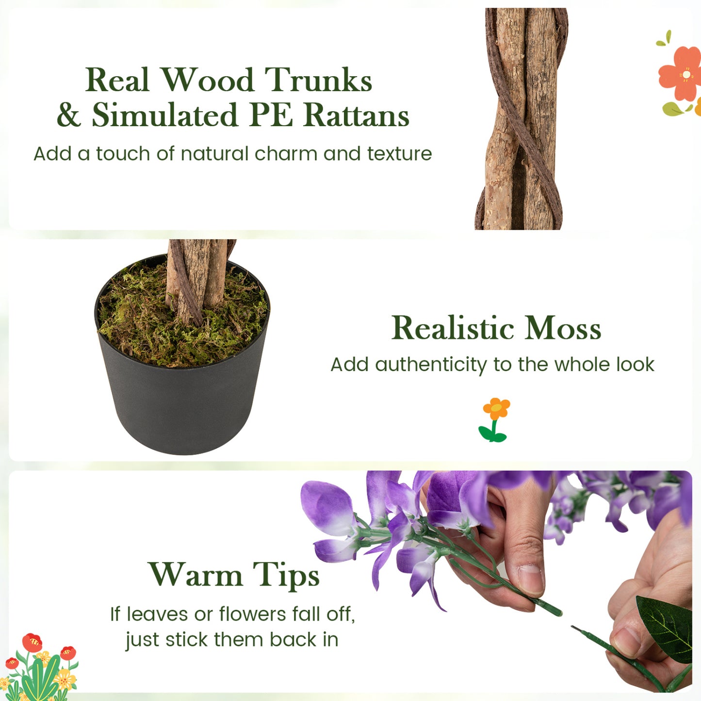 5.5 FT Faux Wisteria Plant in Nursery Pot with Blooming Flowers Set of 2, Purple Faux Plants at Gallery Canada