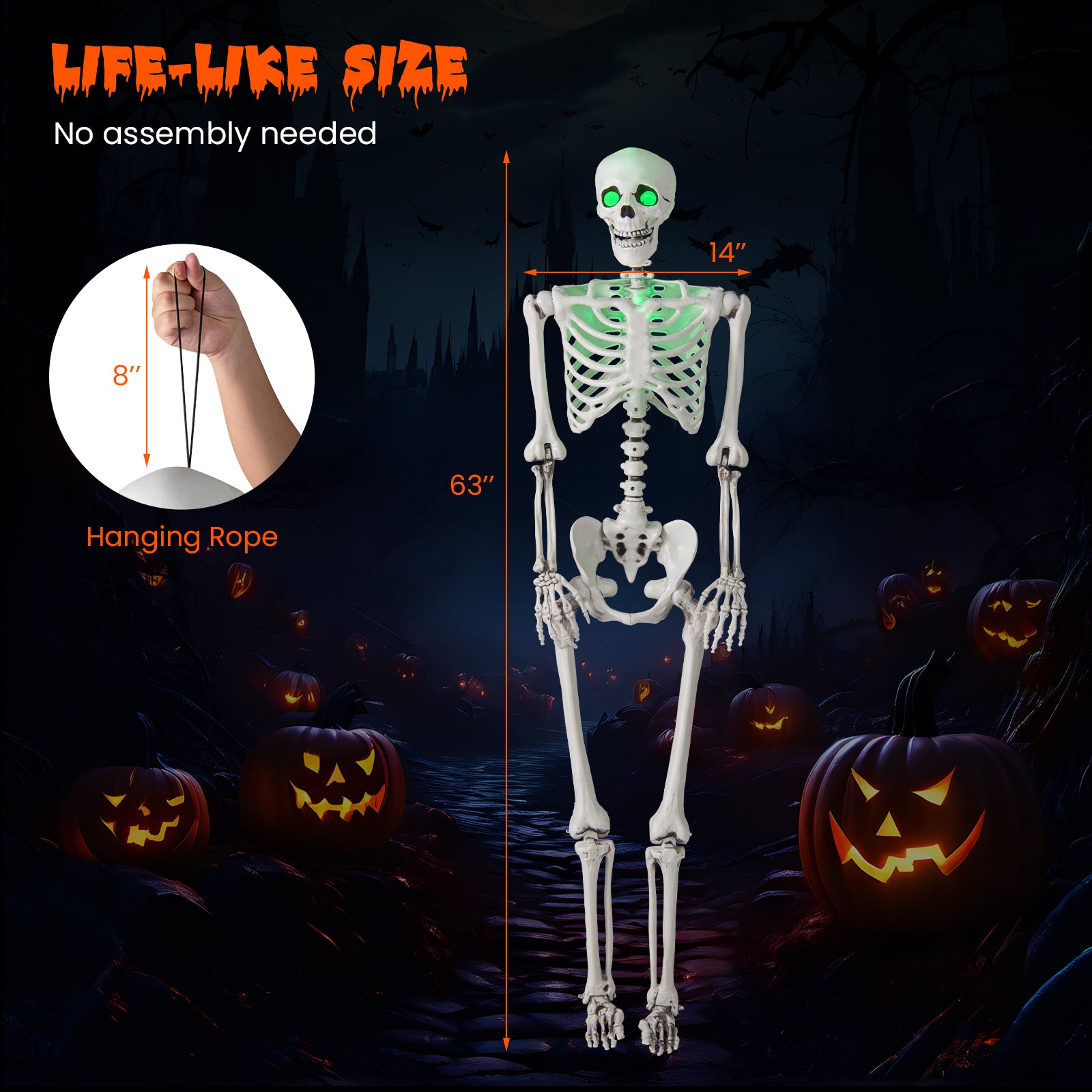 5.5 FT Halloween Skeleton, Life Size Posable, Indoor Outdoor Decoration, White Halloween at Gallery Canada
