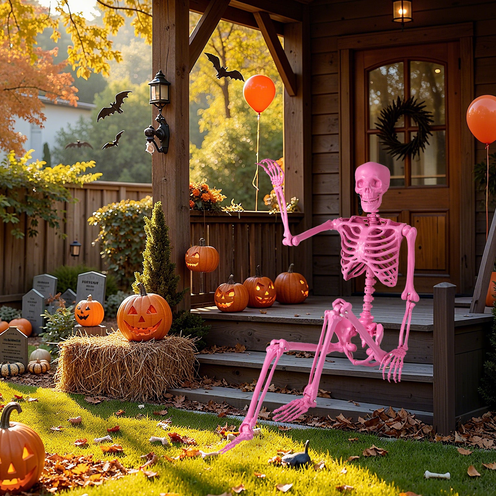 5.5 FT Poseable Halloween Skeleton, Pink Halloween at Gallery Canada