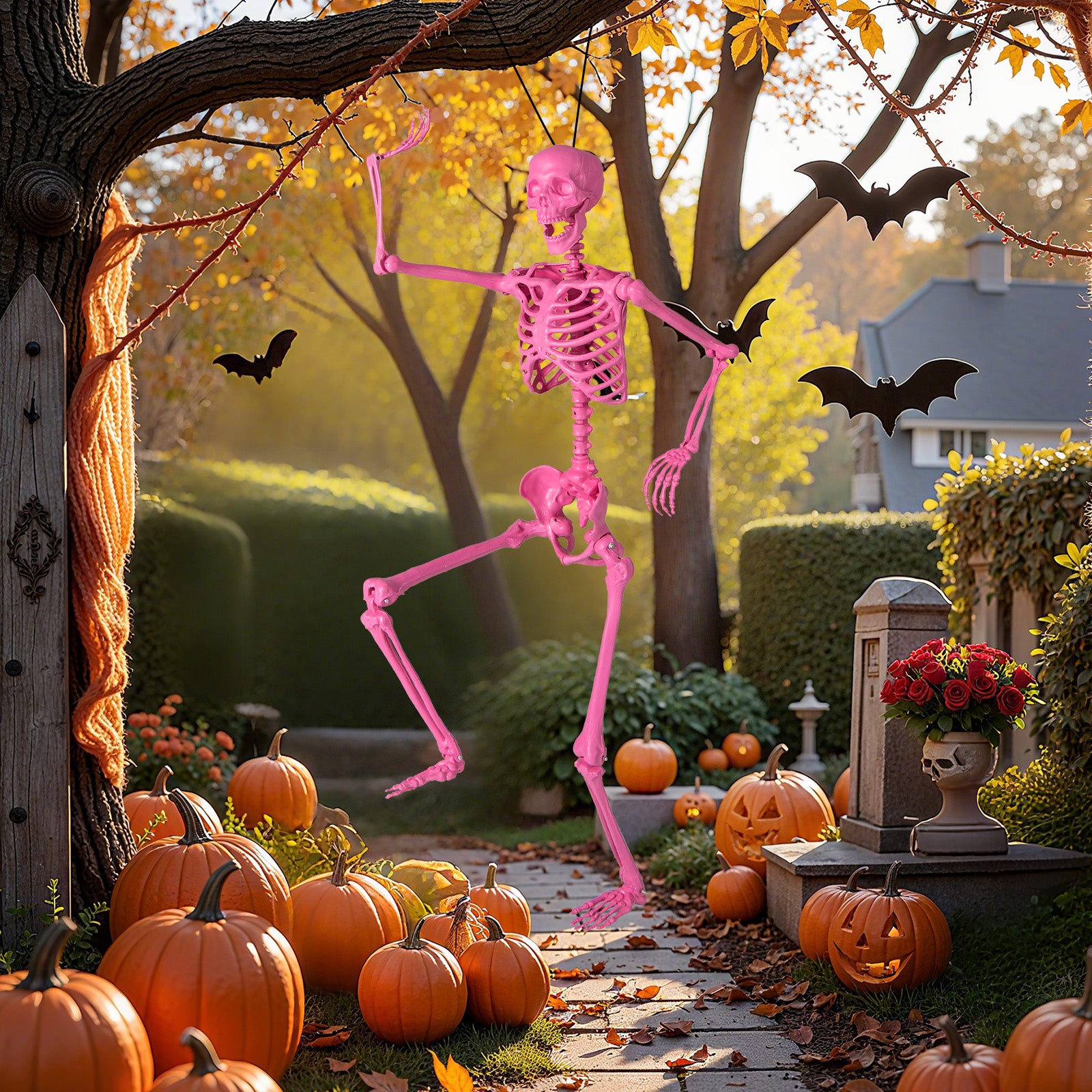 5.5 FT Poseable Halloween Skeleton, Pink Halloween at Gallery Canada
