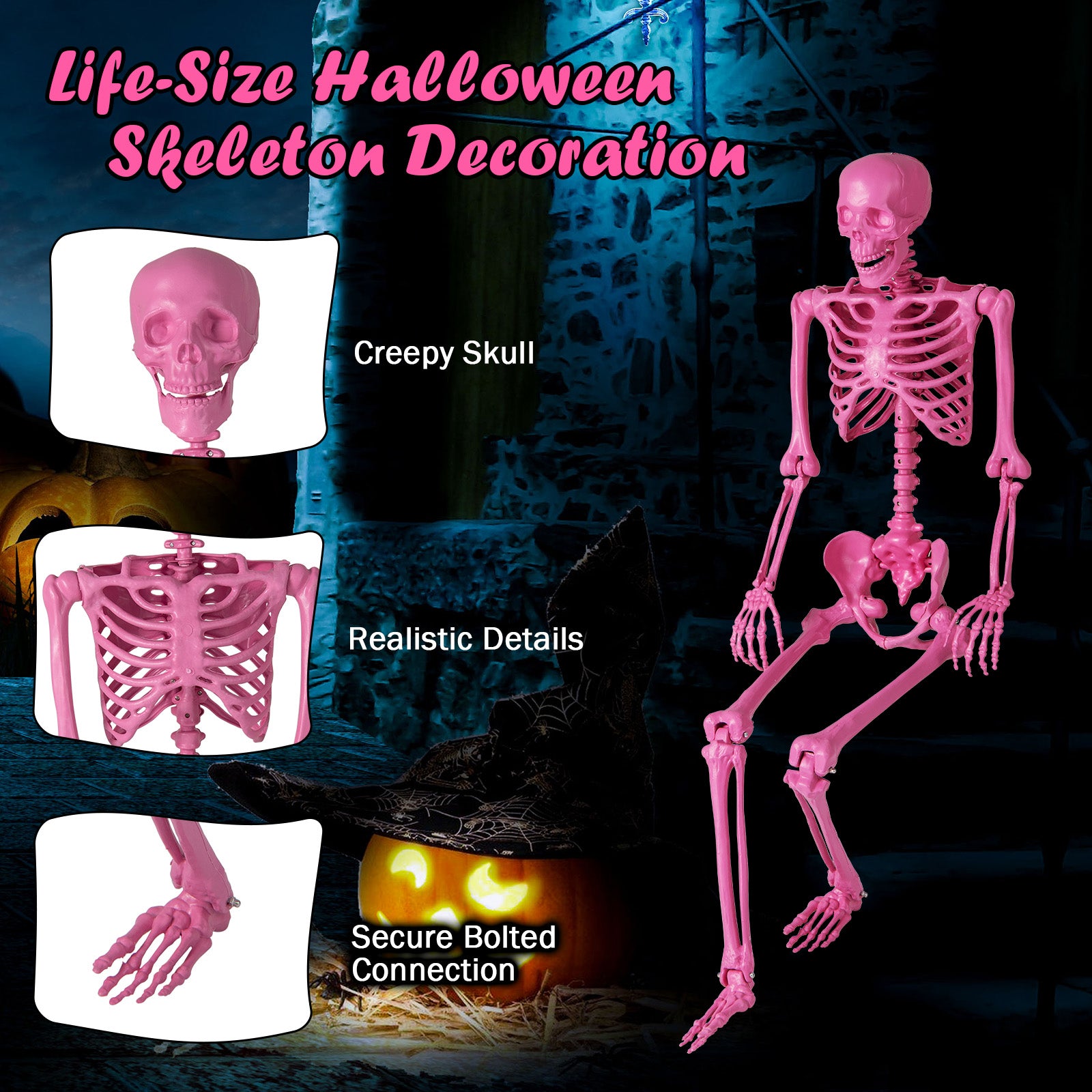 5.5 FT Poseable Halloween Skeleton, Pink Halloween at Gallery Canada