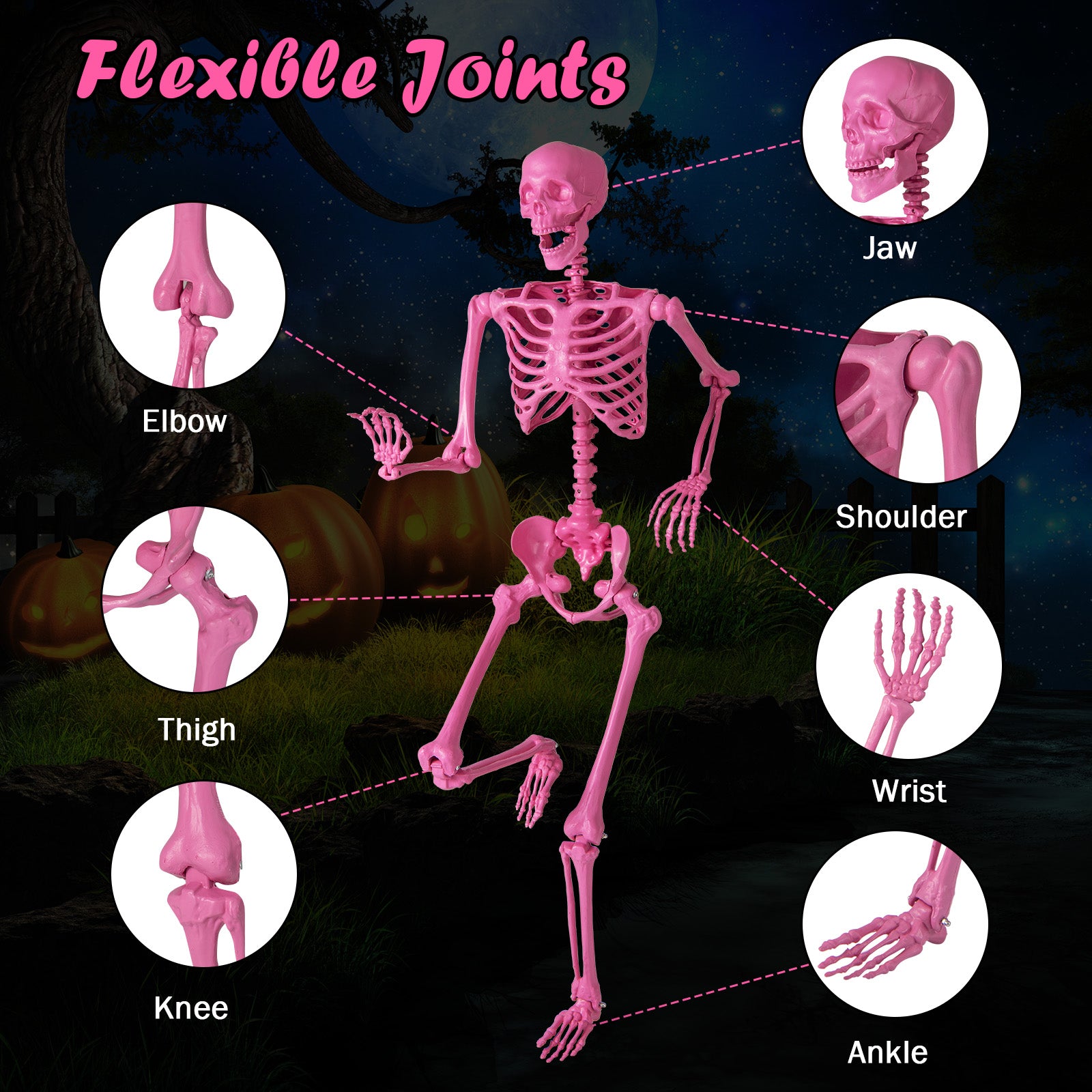 5.5 FT Poseable Halloween Skeleton, Pink Halloween at Gallery Canada