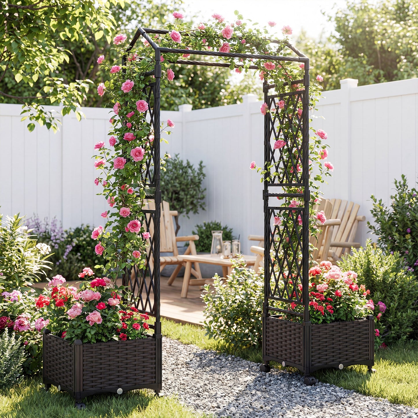 5.5 FT Self-Watering Planter Box With Lattice Trellis, Brown Plant Supports at Gallery Canada
