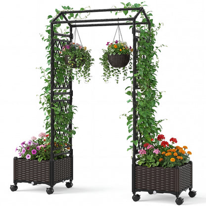 5.5 FT Self-Watering Planter Box With Lattice Trellis, Brown Plant Supports at Gallery Canada