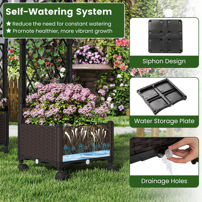 5.5 FT Self-Watering Planter Box With Lattice Trellis, Brown Plant Supports at Gallery Canada