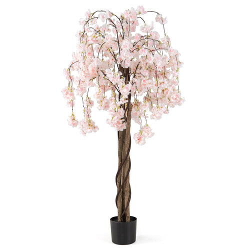 5.5 FT Tall Artificial Cherry Blossom Tree with Pink/White Flowers 1 Pack, White