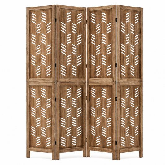 5.5 FT Room Divider 4 Panels, Wave Cutout, Brown Room Dividers Brown at Gallery Canada