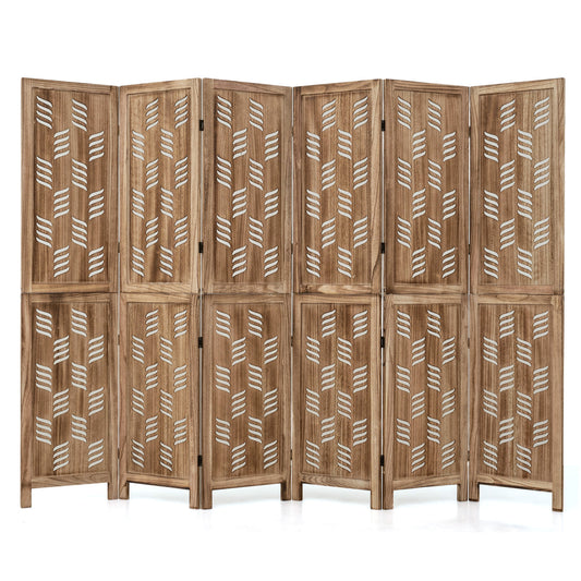 6-Panel Room Divider with Wave Cutout, 5.5 FT, Brown Room Dividers Brown at Gallery Canada