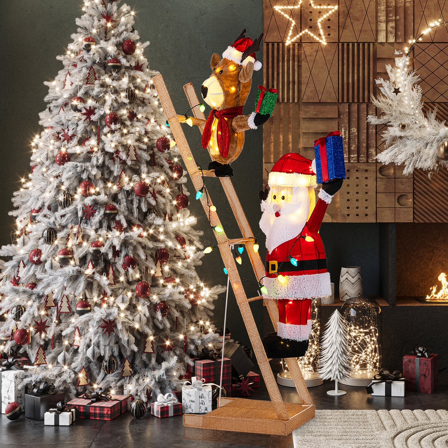 5.5 Feet Christmas Reindeer, Santa On Ladder, 100 LED Lights, Multicolor Christmas Decor & Accessories at Gallery Canada
