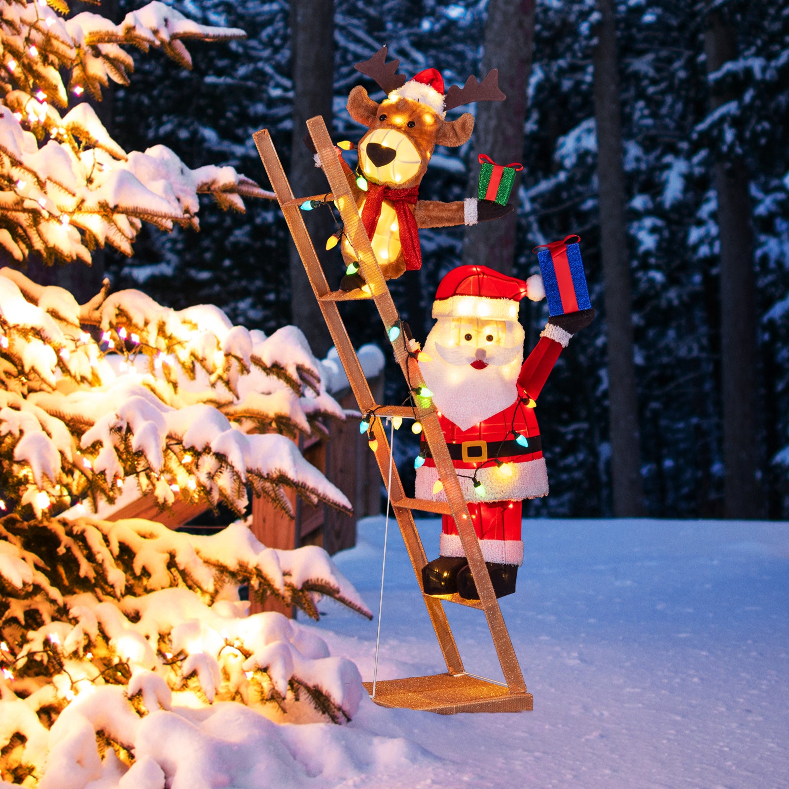 5.5 Feet Christmas Reindeer, Santa On Ladder, 100 LED Lights, Multicolor Christmas Decor & Accessories at Gallery Canada