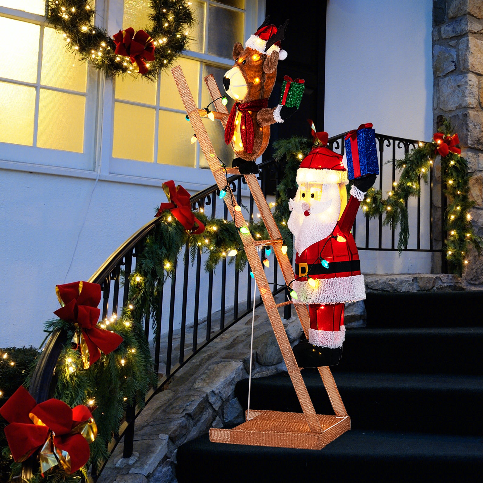 5.5 Feet Christmas Reindeer, Santa On Ladder, 100 LED Lights, Multicolor Christmas Decor & Accessories at Gallery Canada