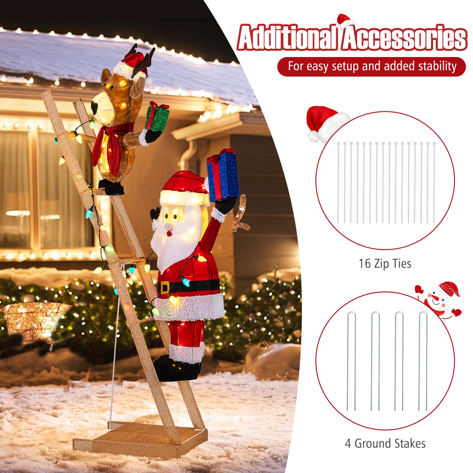 5.5 Feet Christmas Reindeer, Santa On Ladder, 100 LED Lights, Multicolor Christmas Decor & Accessories at Gallery Canada