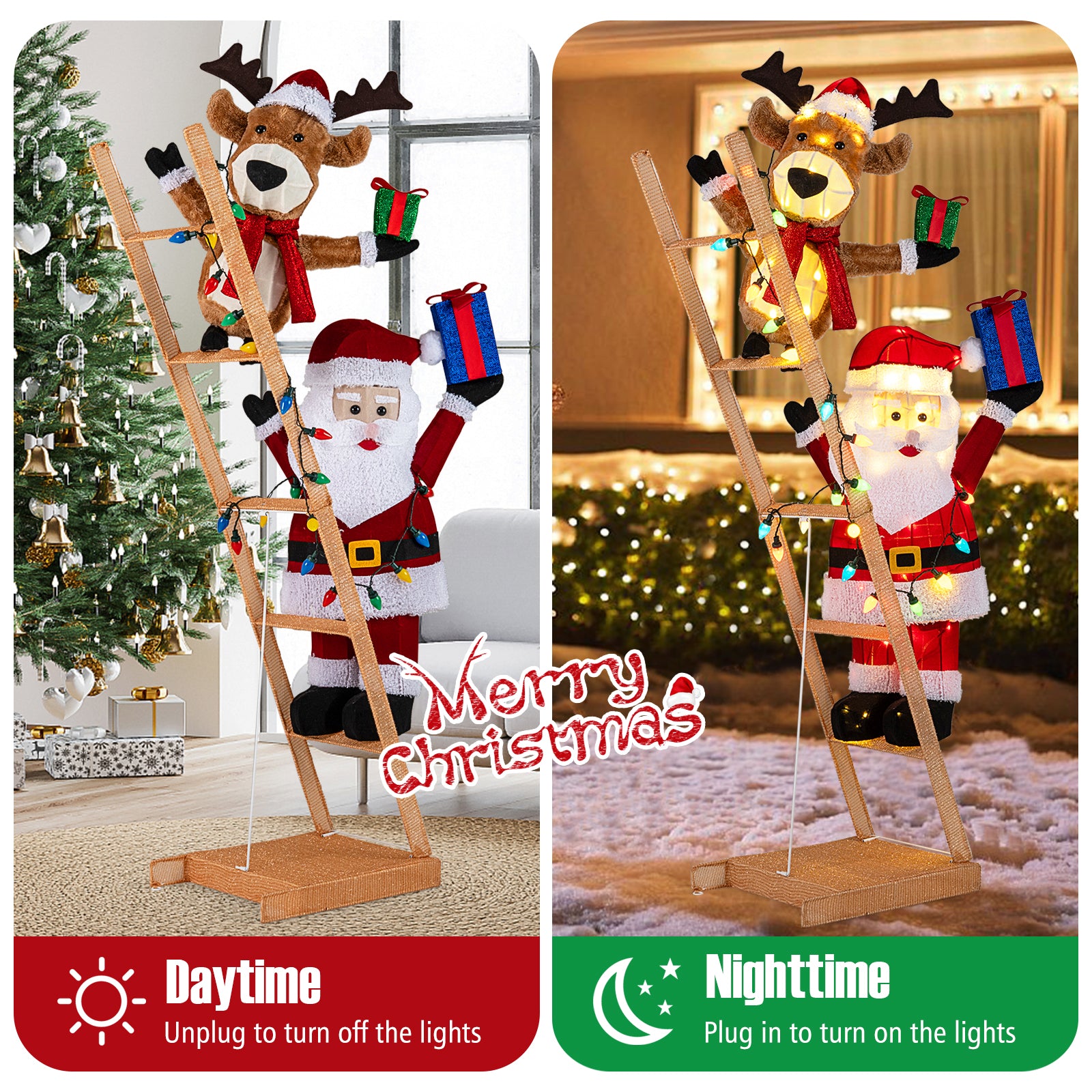 5.5 Feet Christmas Reindeer, Santa On Ladder, 100 LED Lights, Multicolor Christmas Decor & Accessories at Gallery Canada