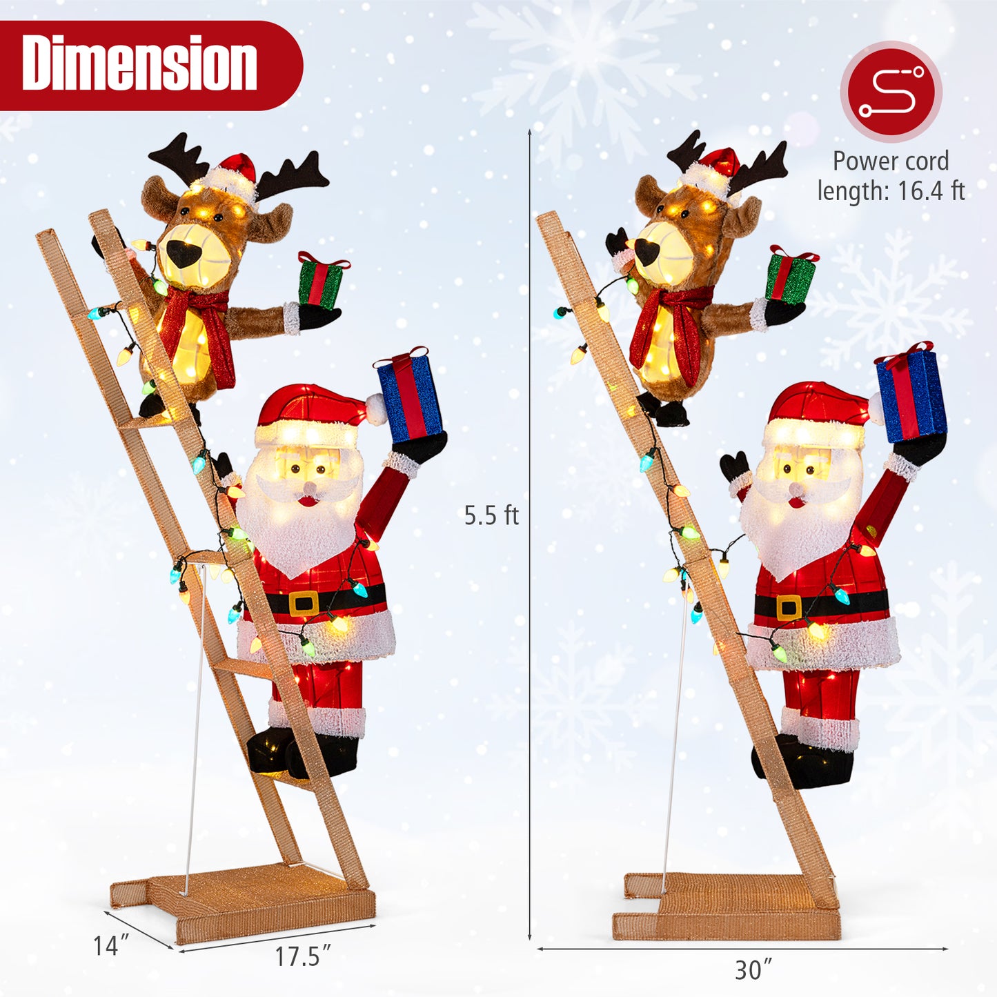 5.5 Feet Christmas Reindeer, Santa On Ladder, 100 LED Lights, Multicolor Christmas Decor & Accessories at Gallery Canada