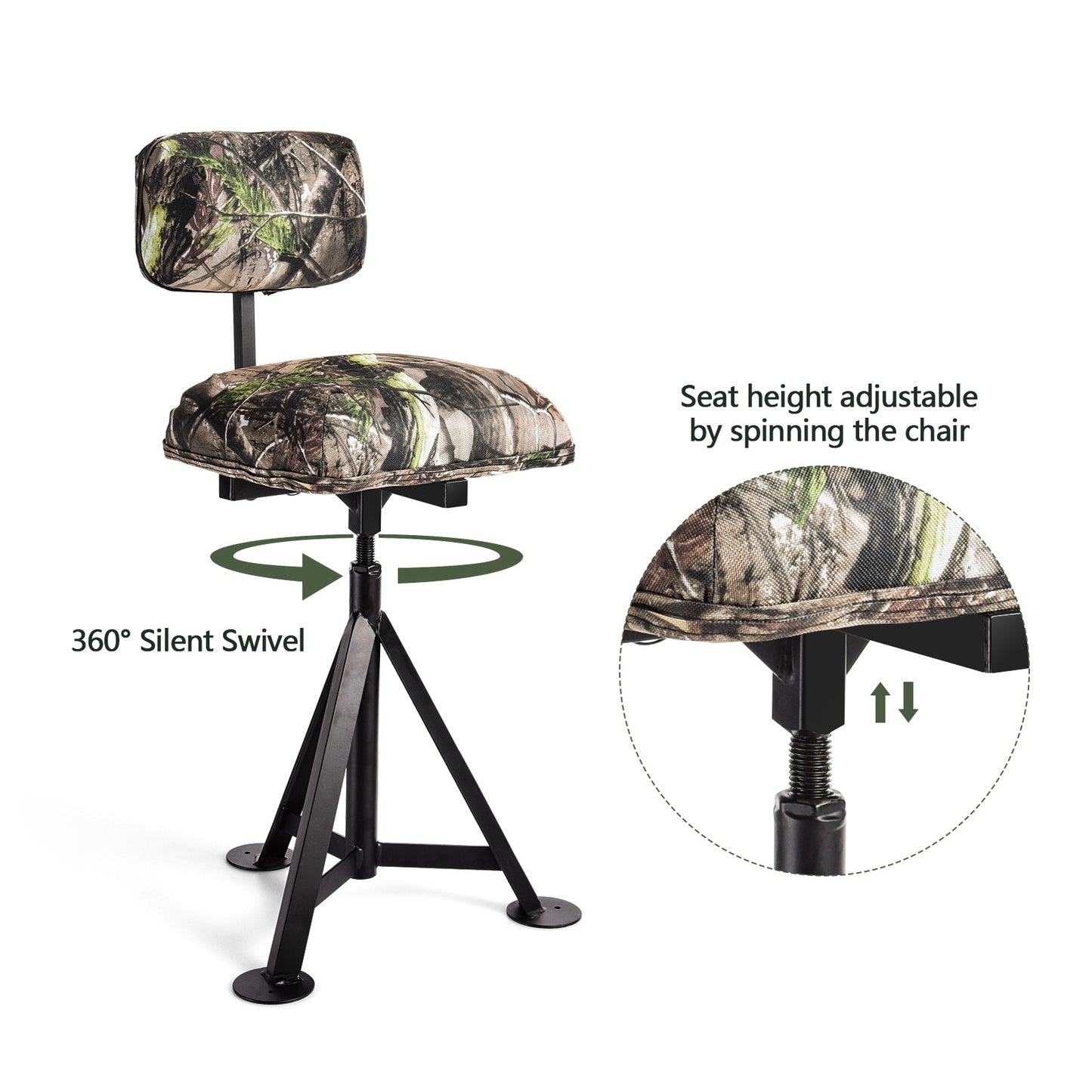 Swivel Hunting Chair Tripod Blind Stool with Detachable Backrest , Multicolor Camping Furniture at Gallery Canada
