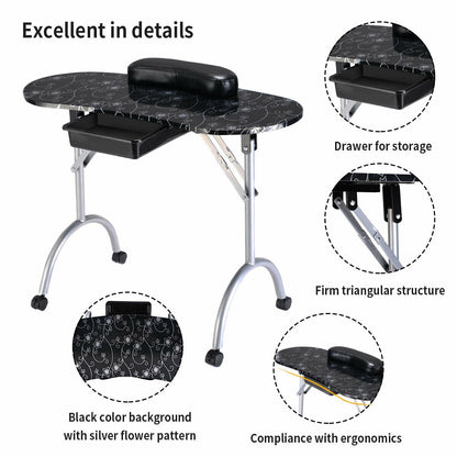 Manicure Nail Table Portable Station Desk Spa Beauty Salon Equipment 2 Color, Black Nail Care at Gallery Canada