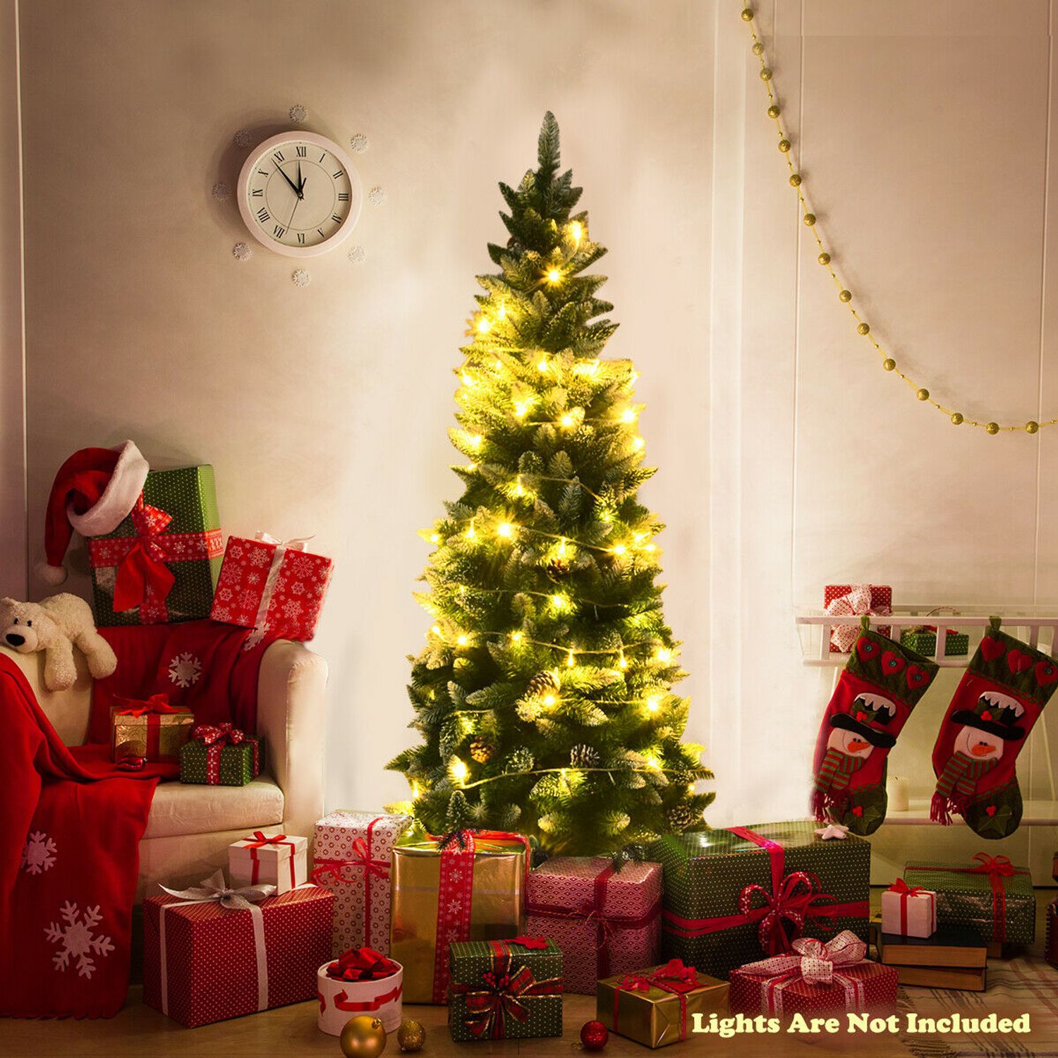 5 Feet Artificial Pencil Christmas Tree, Pine Cones, Green Christmas Tree at Gallery Canada