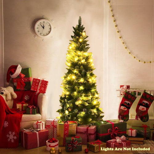 5 Feet Artificial Pencil Christmas Tree, Pine Cones, Green