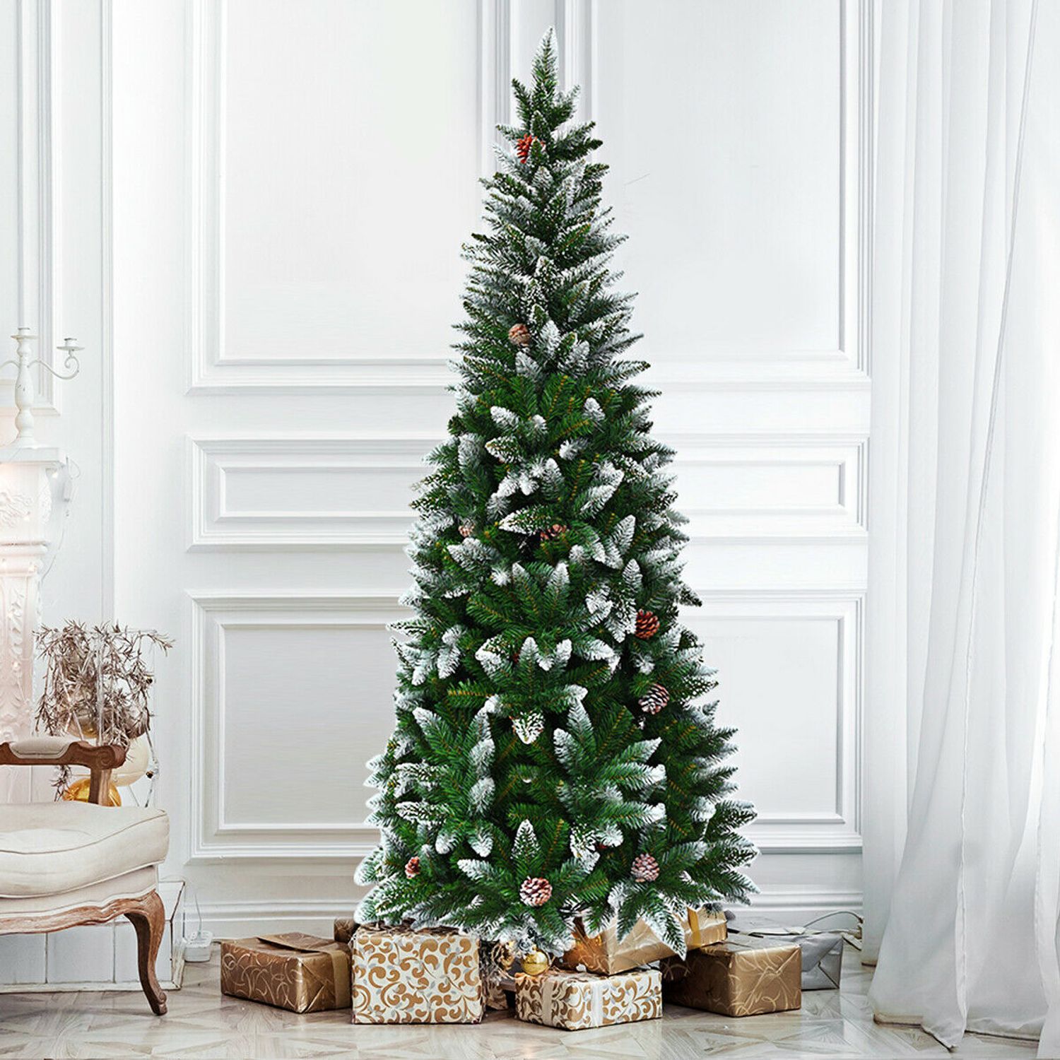 5 Feet Artificial Pencil Christmas Tree, Pine Cones, Green Christmas Tree at Gallery Canada